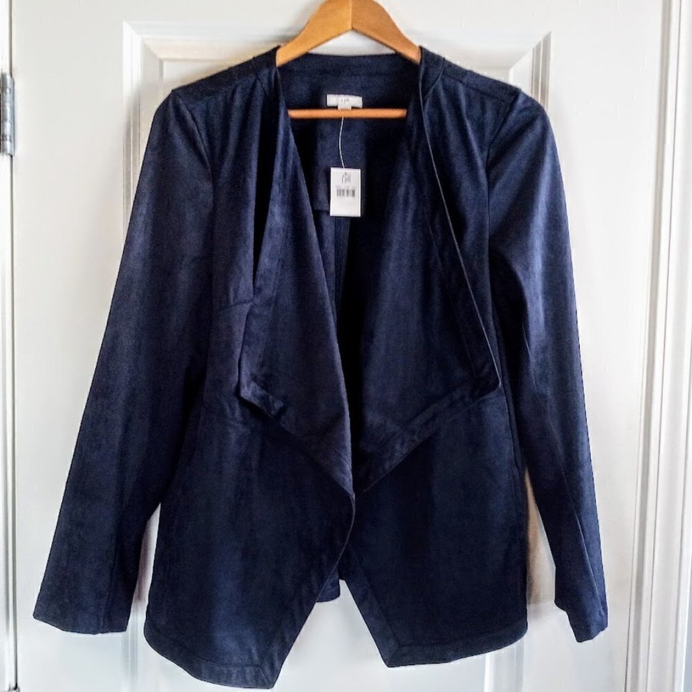 J. Jill Navy Blue Faux Suede Flyaway Open Jacket NWT